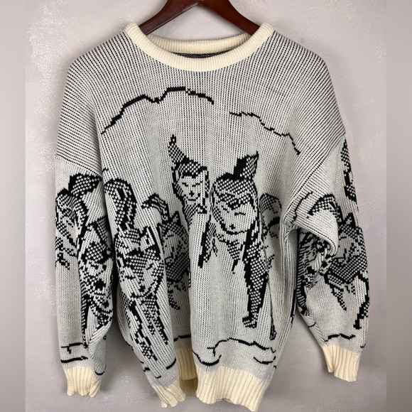 Other - 90s Vintage unique knitted sweater with husky/eskimo/dog pattern | Black & White